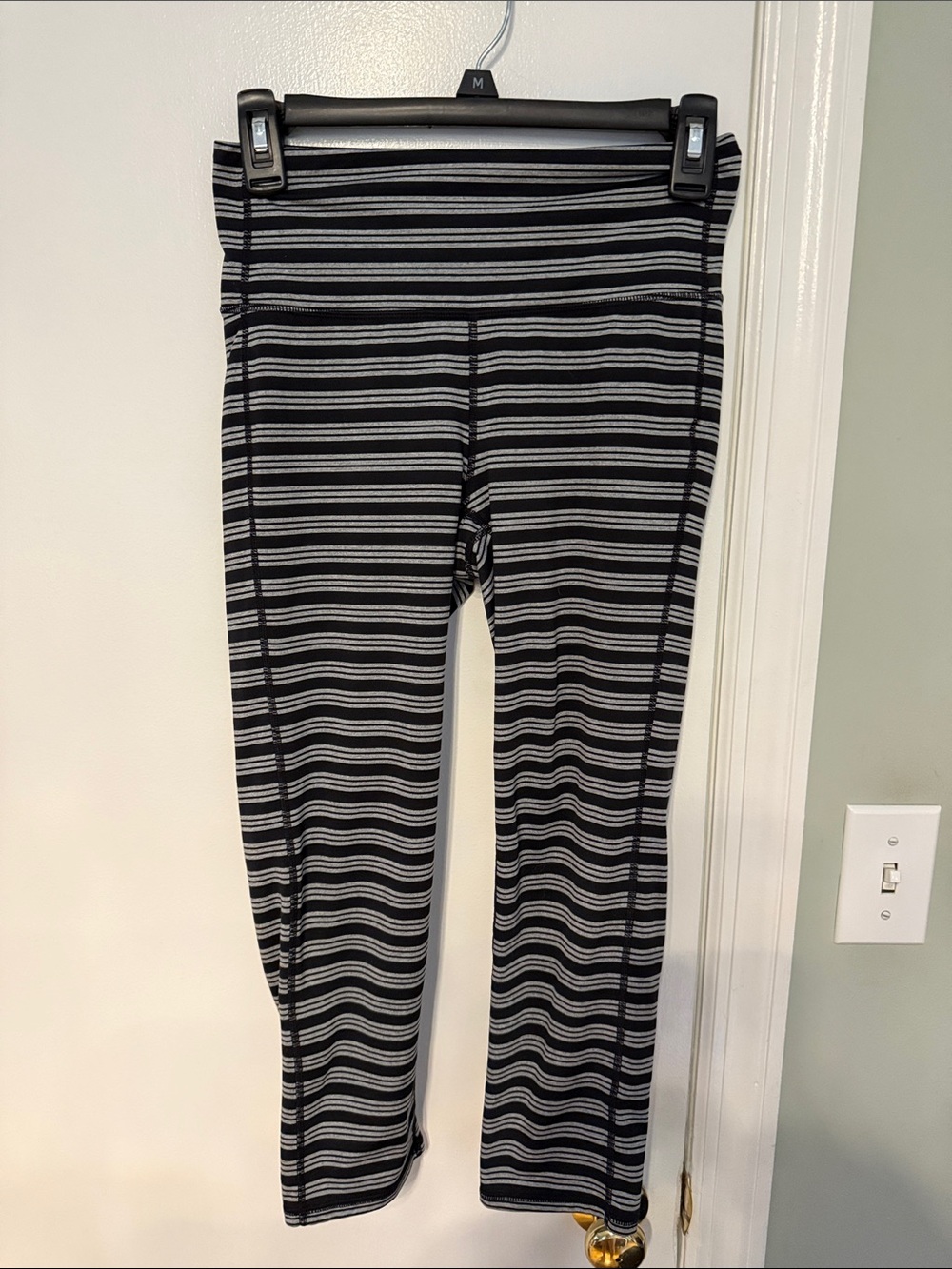 Athleta Black and Gray Striped Leggings